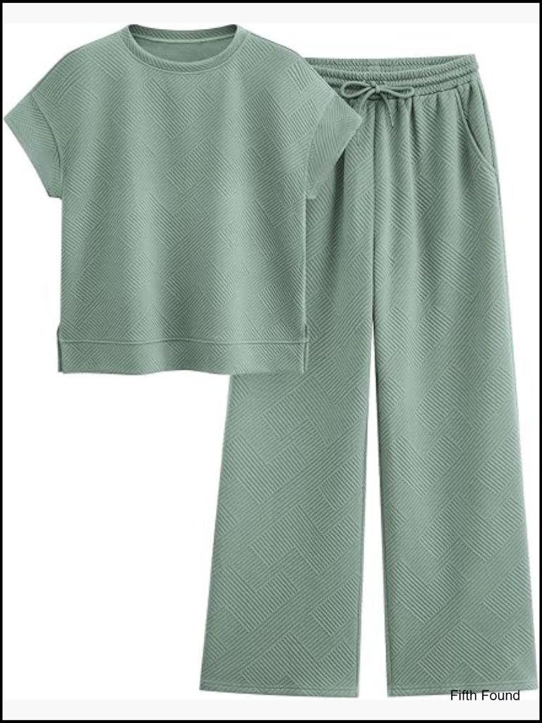 Casual 2 Piece Short Sleeve Top & Wide Leg Pants Set - Medium